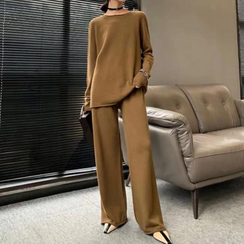 Fashion casual long-sleeved solid color knitted set