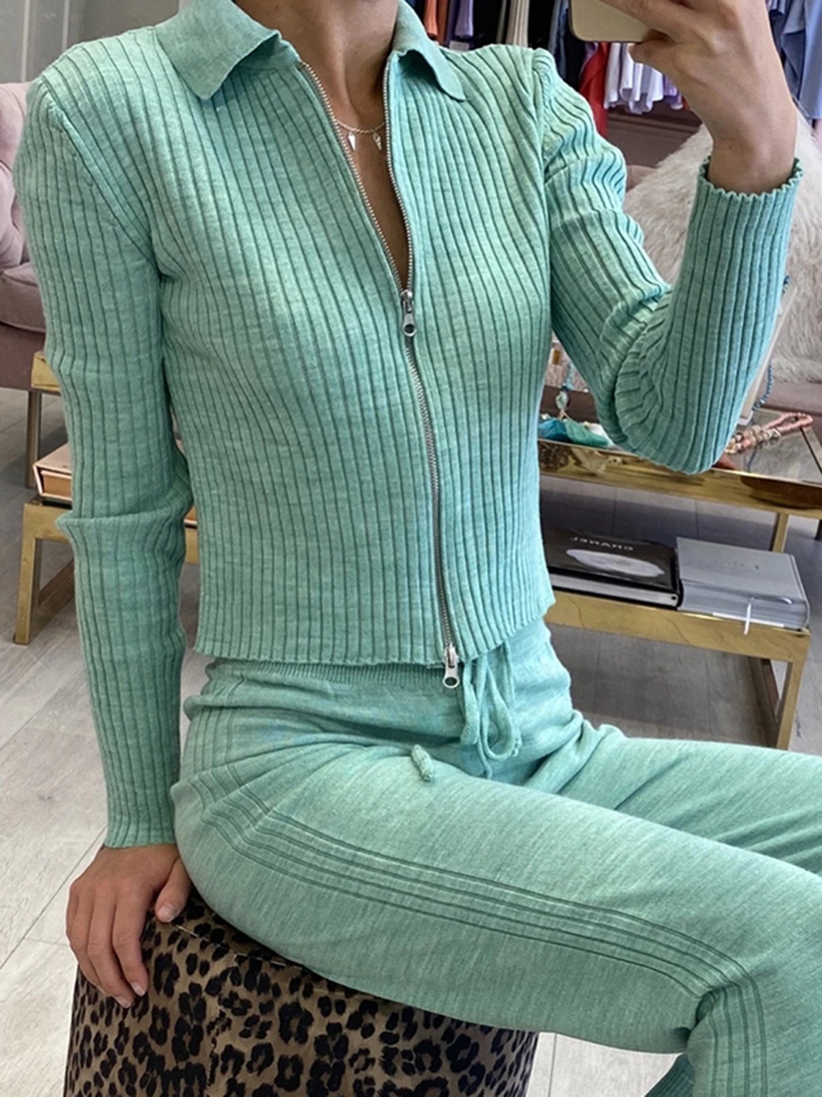 Solid Casual Knitted Suit Sets