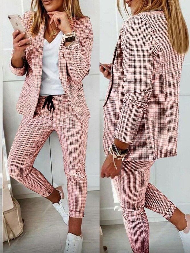 Casual Plaid Shawl Collar Regular Fit Two-Piece Set