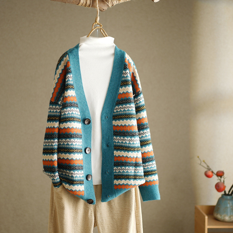 Vintage Ethnic Striped Knitted Cardigan