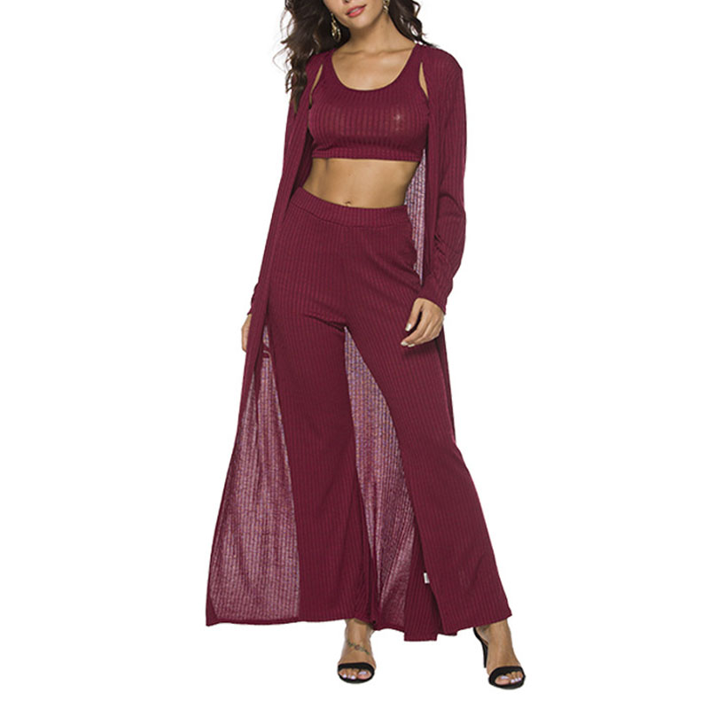Knitted Cardigan Casual Pants Three-Piece Set