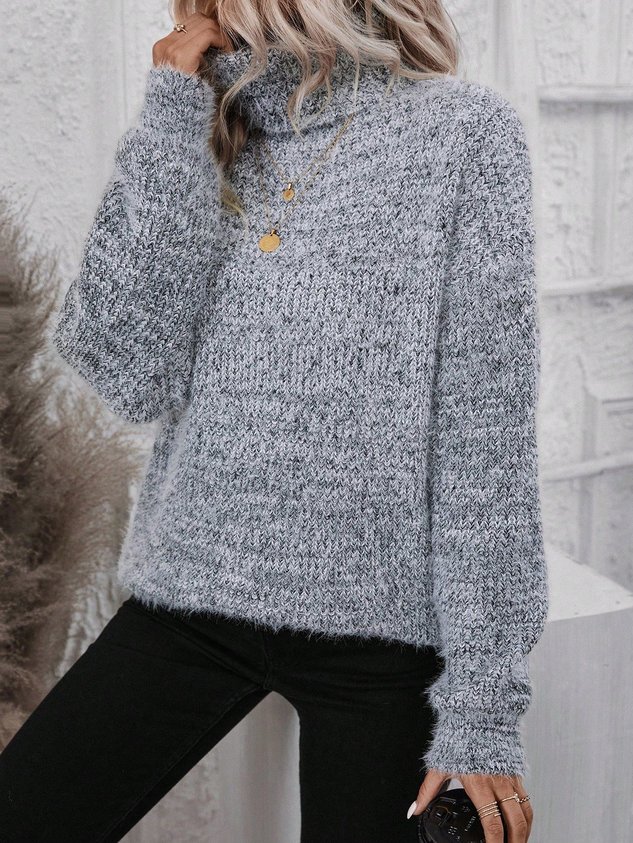 Casual Cotton-Blend Turtleneck Loose Sweater