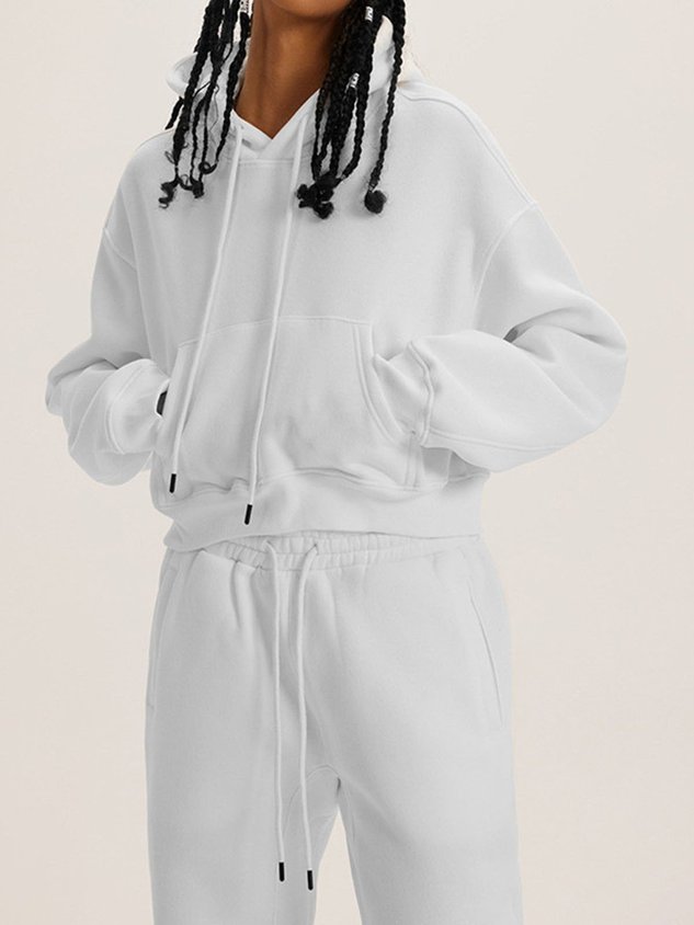 Casual Plain Hoodie Regular Fit Two-Piece Set
