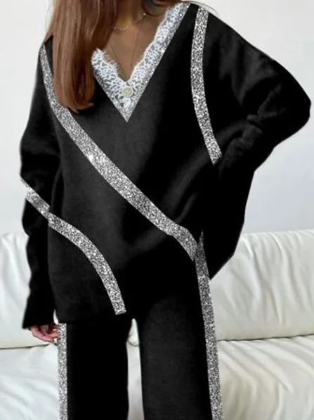 Elegant Color Block Loose Two-Piece Set