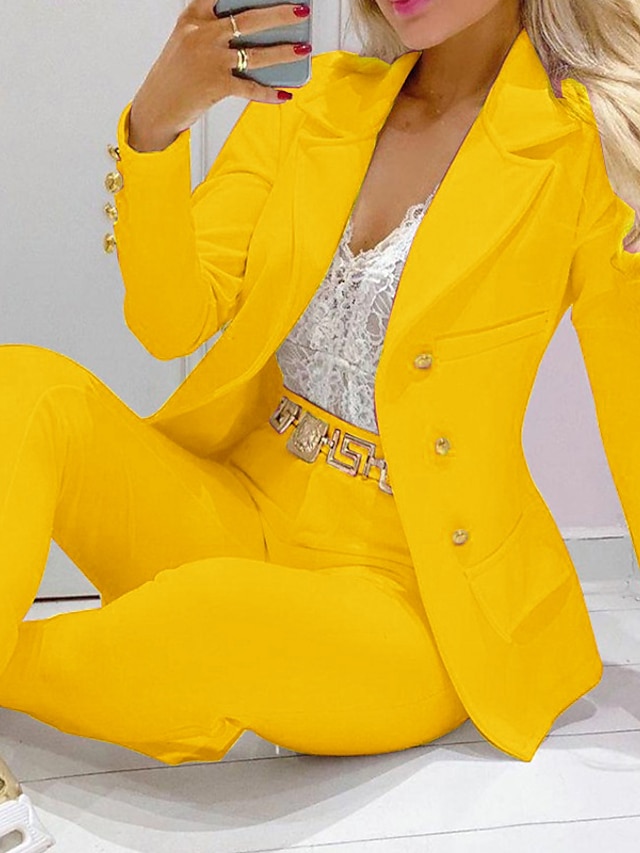 Women's Blazer Office Suit Pink Yellow Office Business Solid Color S M L XL