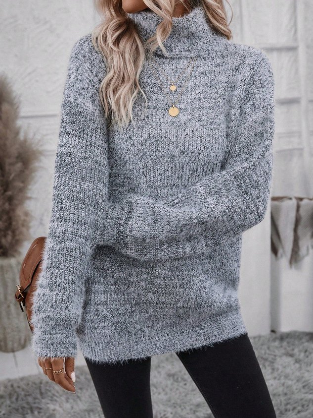 Casual Cotton-Blend Turtleneck Loose Sweater