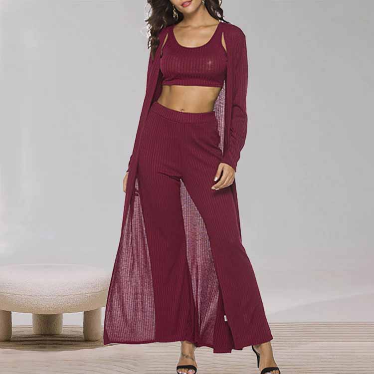 Knitted Cardigan Casual Pants Three-Piece Set