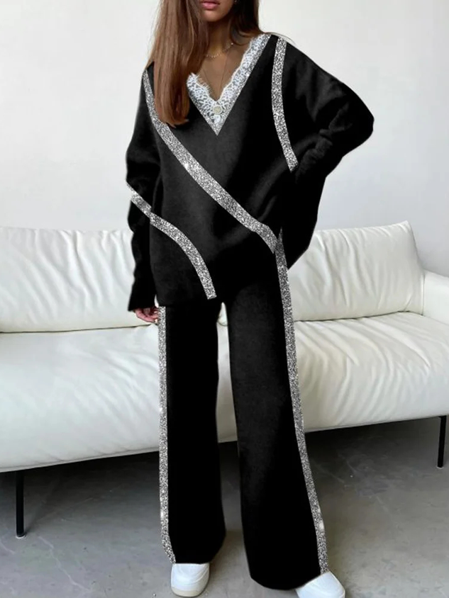 Elegant Color Block Loose Two-Piece Set