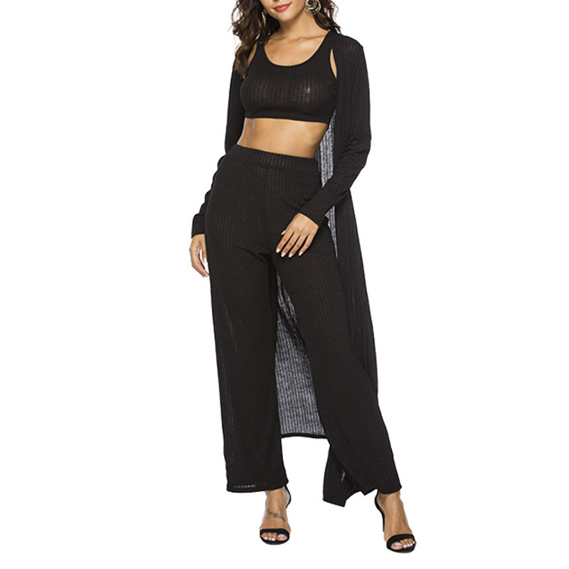 Knitted Cardigan Casual Pants Three-Piece Set