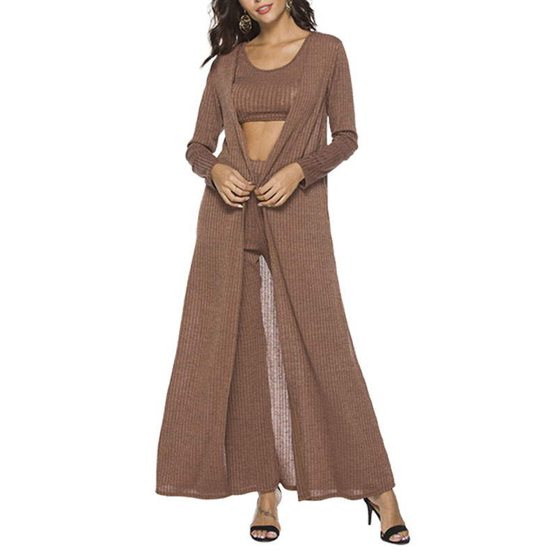 Knitted Cardigan Casual Pants Three-Piece Set