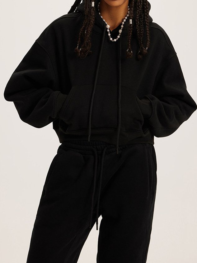 Casual Plain Hoodie Regular Fit Two-Piece Set