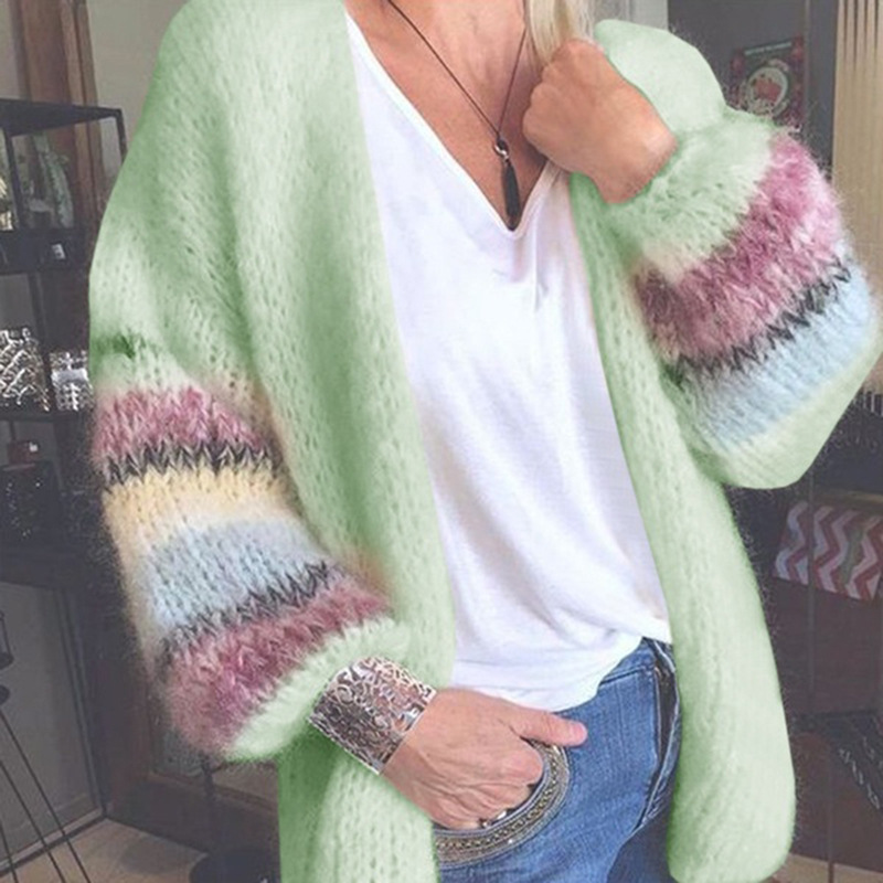 Striped Contrast Mohair Sweater Cardigan