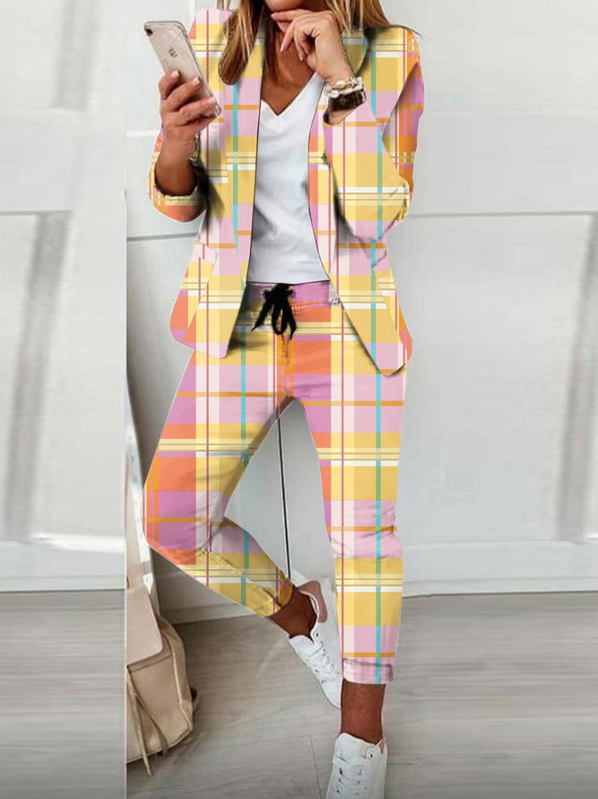 Casual Plaid Shawl Collar Regular Fit Two-Piece Set