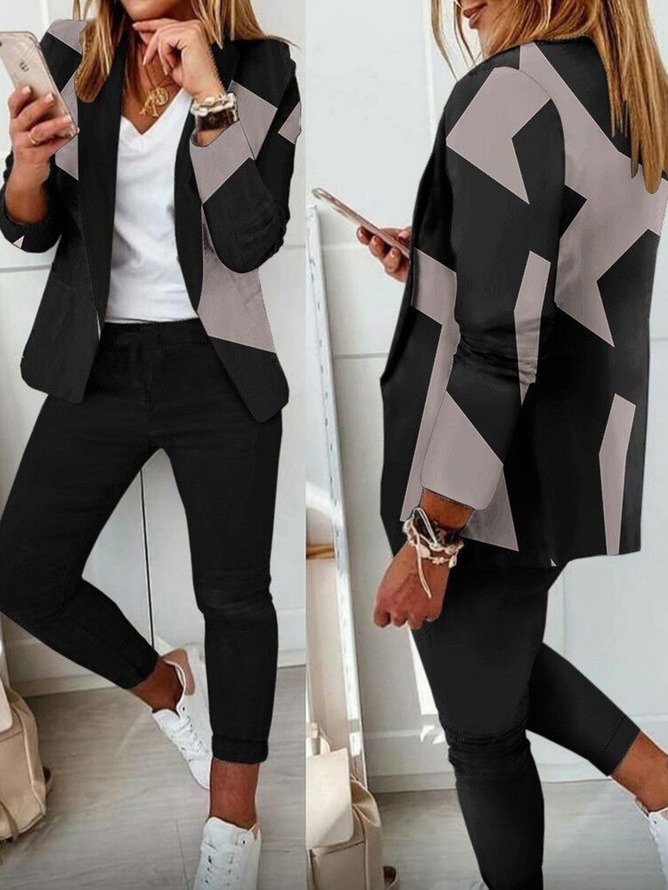 Casual Plaid Shawl Collar Regular Fit Two-Piece Set