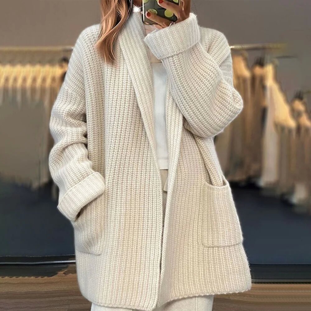 Casual Simple Pocket Mid Length Sweater