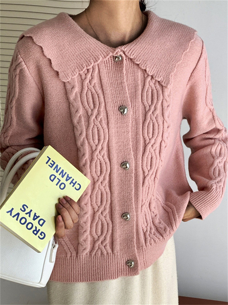 Vintage Oversize Navy Collar Cable Knit Cardigan