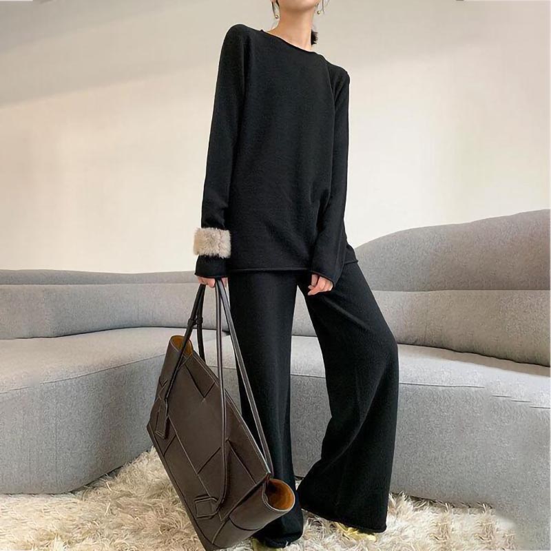 Fashion casual long-sleeved solid color knitted set