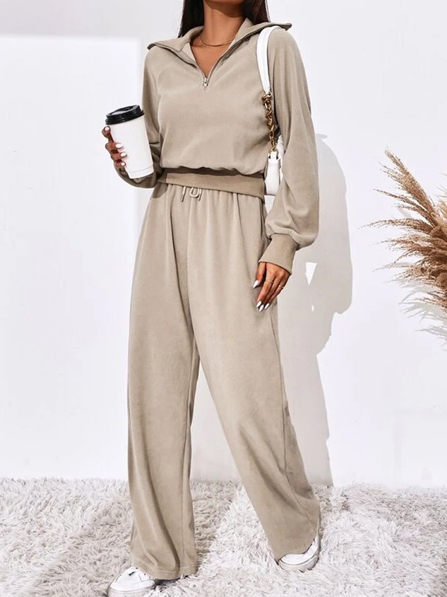 Zipper Casual Loose Two-Piece Set