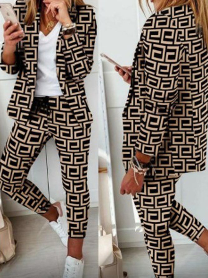 Casual Plaid Shawl Collar Regular Fit Two-Piece Set