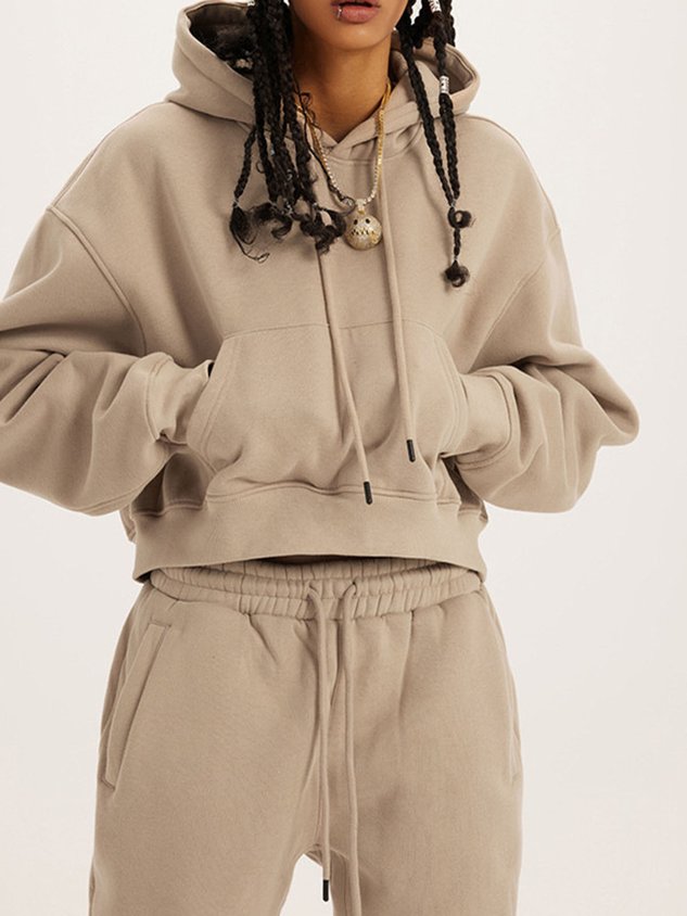 Casual Plain Hoodie Regular Fit Two-Piece Set
