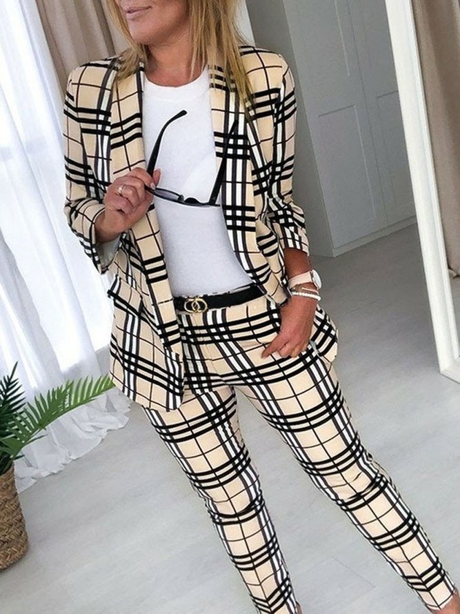 Casual Plaid Shawl Collar Regular Fit Two-Piece Set