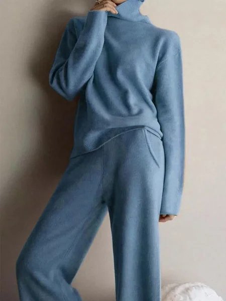 Plain Long Sleeve Casual Two-Piece Set