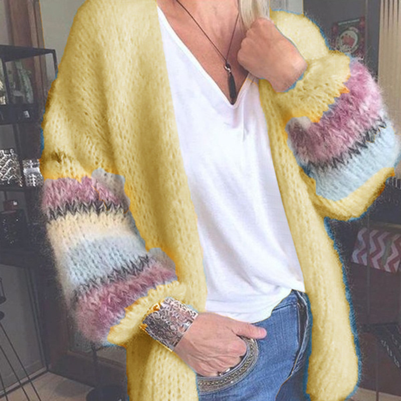 Striped Contrast Mohair Sweater Cardigan
