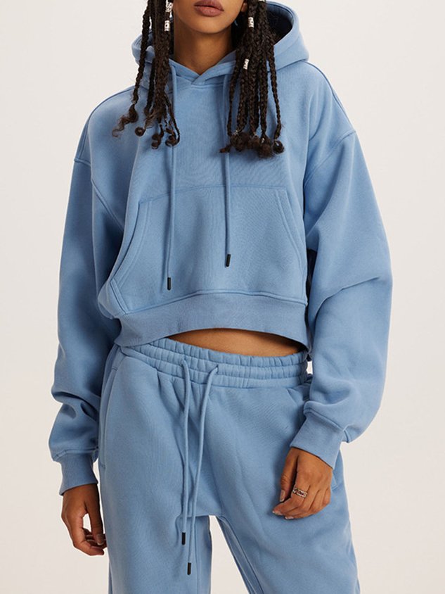 Casual Plain Hoodie Regular Fit Two-Piece Set