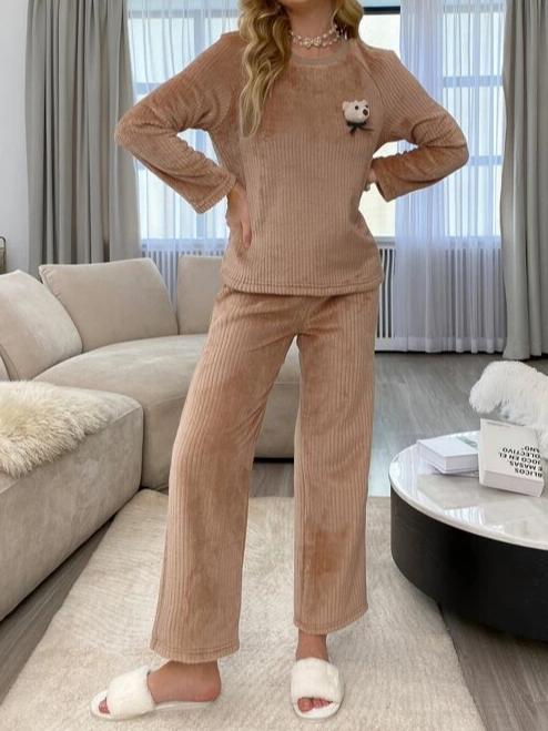Casual Plain Crew Neck Two-Piece Set