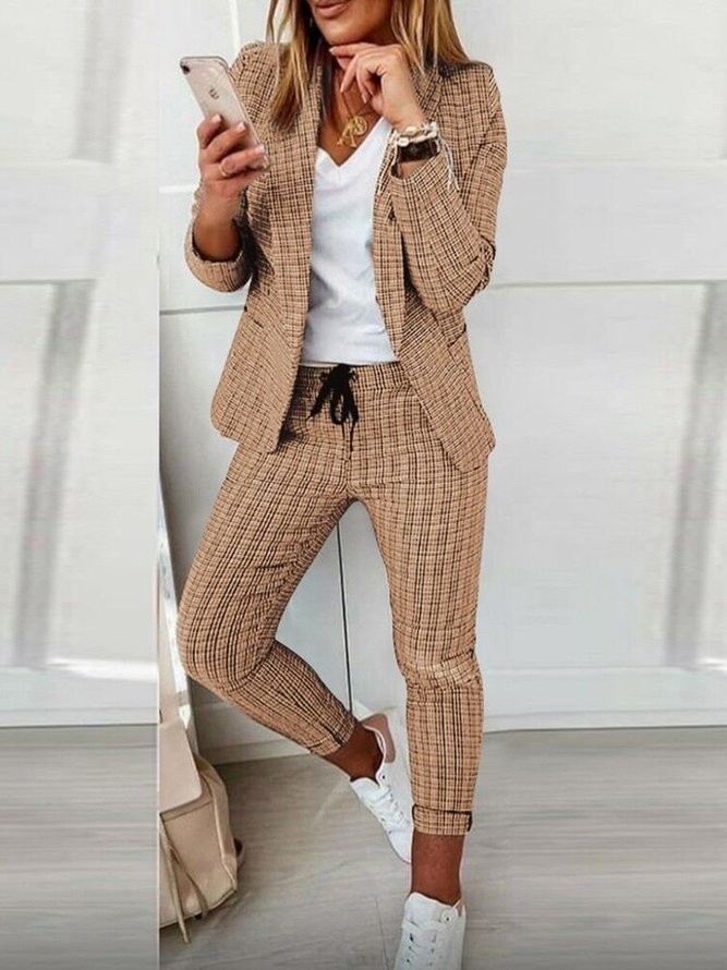 Casual Plaid Shawl Collar Regular Fit Two-Piece Set