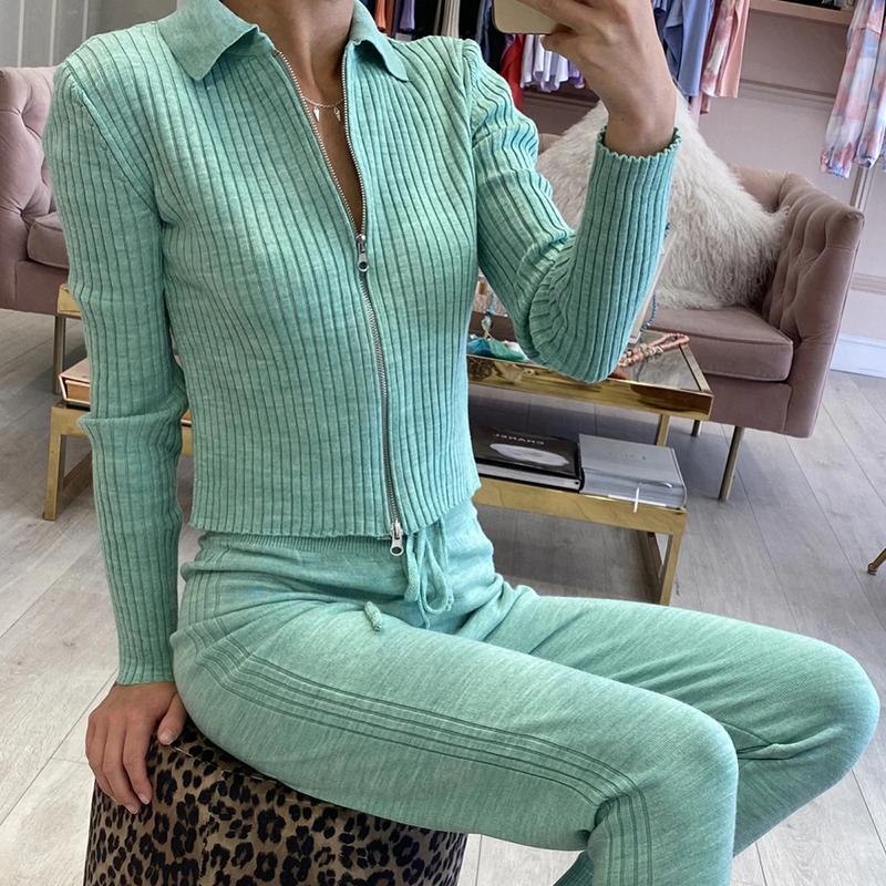 Solid Casual Knitted Suit Sets