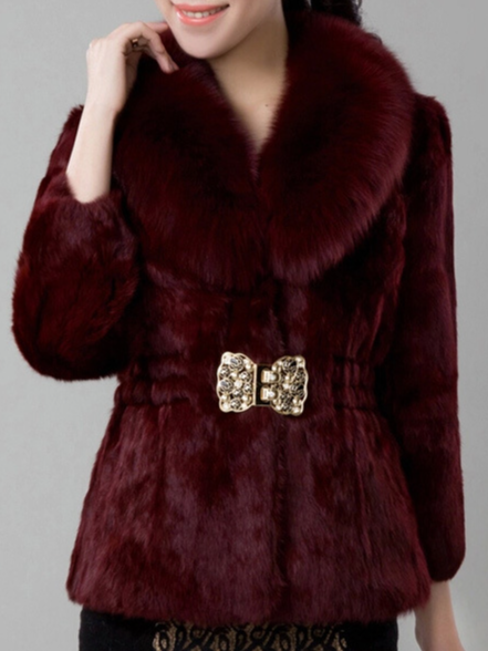 Elegant Plain Fluff/Granular Fleece Fabric Regular Fit Leather & Faux Leather