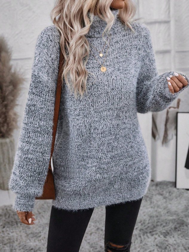 Casual Cotton-Blend Turtleneck Loose Sweater