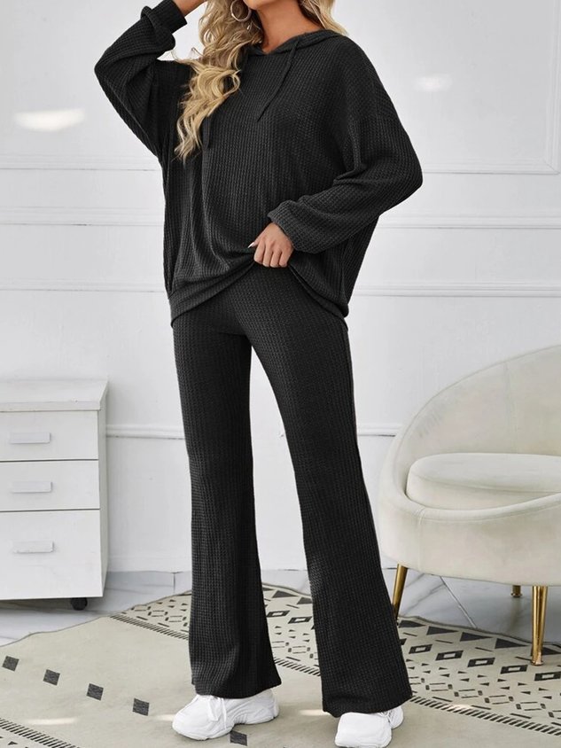 Hoodie Plain Long Sleeve Casual Two-Piece Set