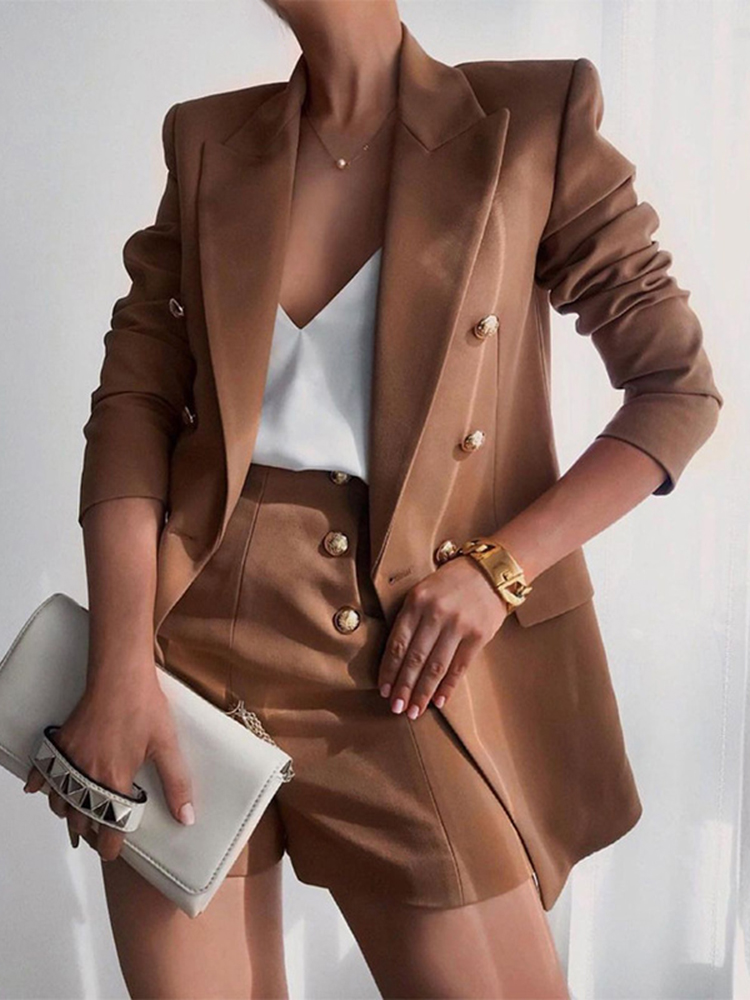Fashion Solid Color Temperament Shorts Suit Two Piece Set