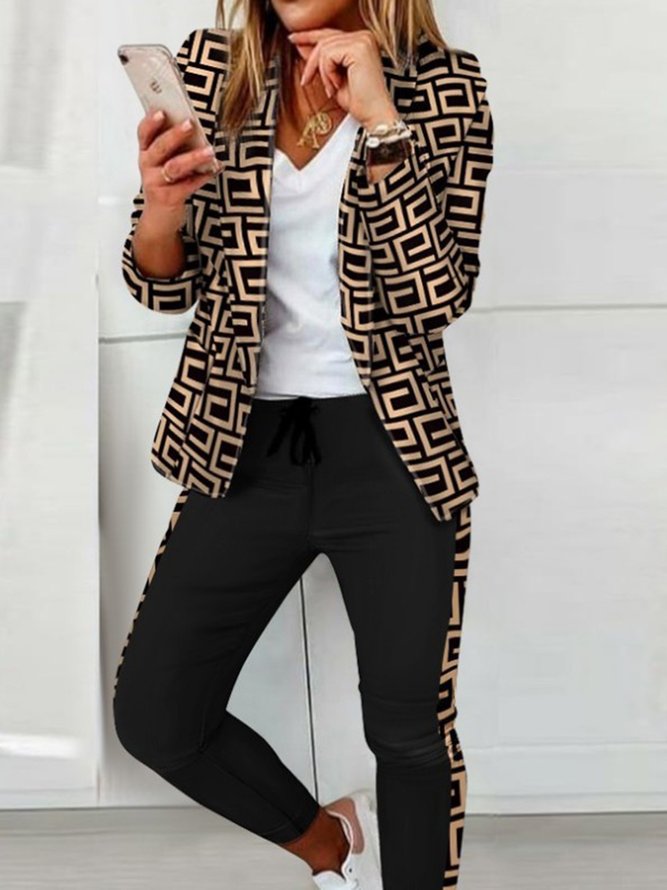 Casual Plaid Shawl Collar Regular Fit Two-Piece Set