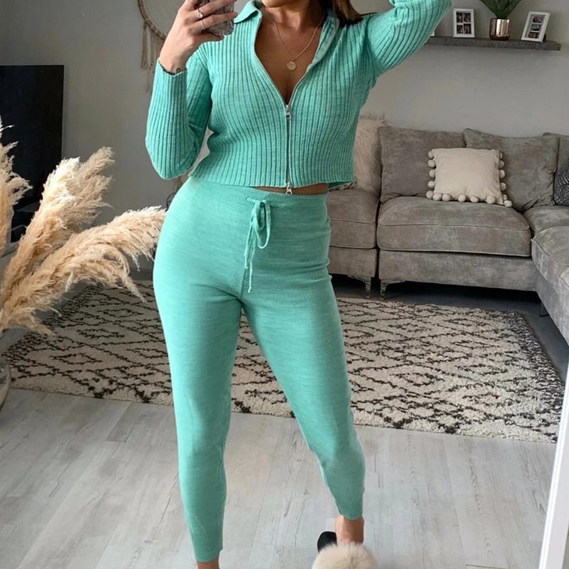 Solid Casual Knitted Suit Sets