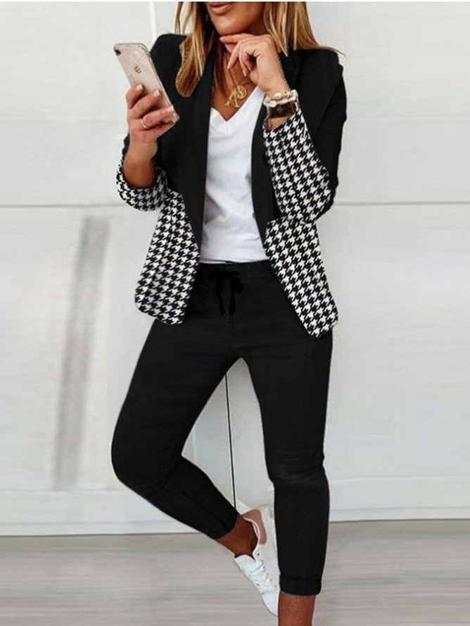 Casual Plaid Shawl Collar Regular Fit Two-Piece Set
