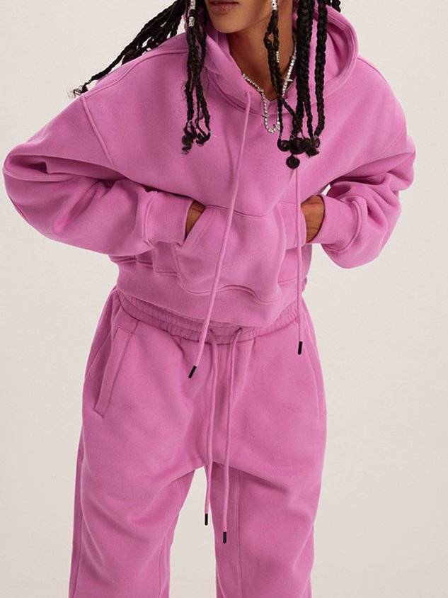 Casual Plain Hoodie Regular Fit Two-Piece Set