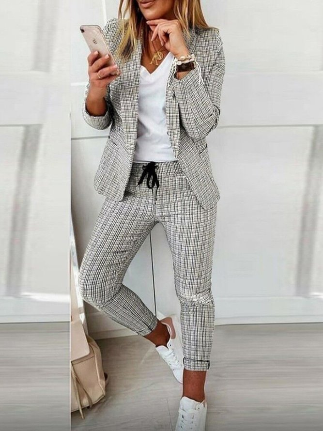 Casual Plaid Shawl Collar Regular Fit Two-Piece Set
