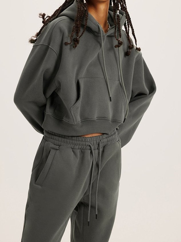 Casual Plain Hoodie Regular Fit Two-Piece Set