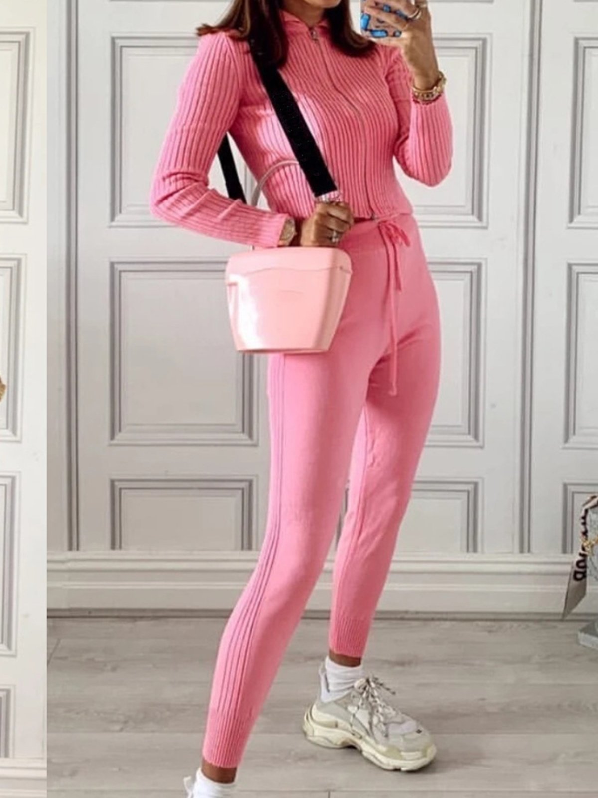 Solid Casual Knitted Suit Sets