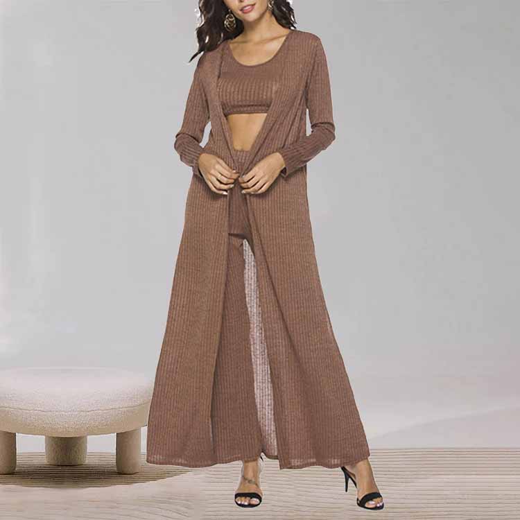 Knitted Cardigan Casual Pants Three-Piece Set