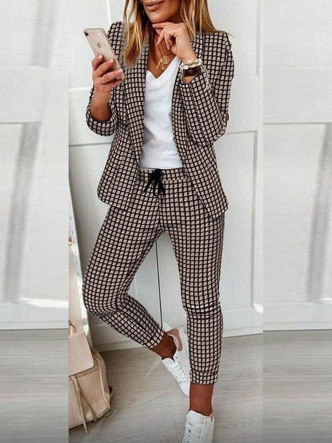 Casual Plaid Shawl Collar Regular Fit Two-Piece Set