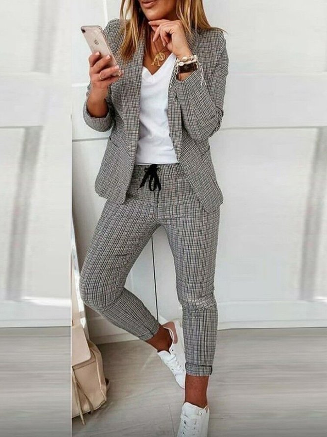Casual Plaid Shawl Collar Regular Fit Two-Piece Set