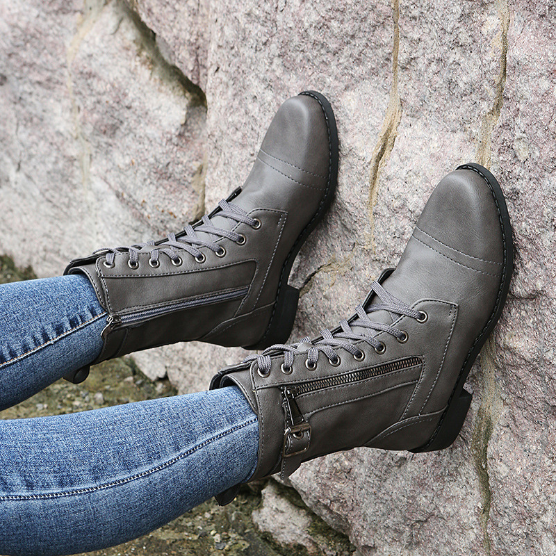 Casual Solid Color Lace Up Boots
