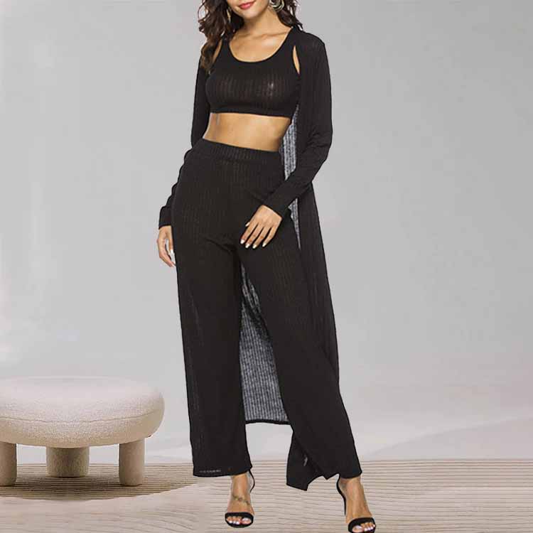 Knitted Cardigan Casual Pants Three-Piece Set