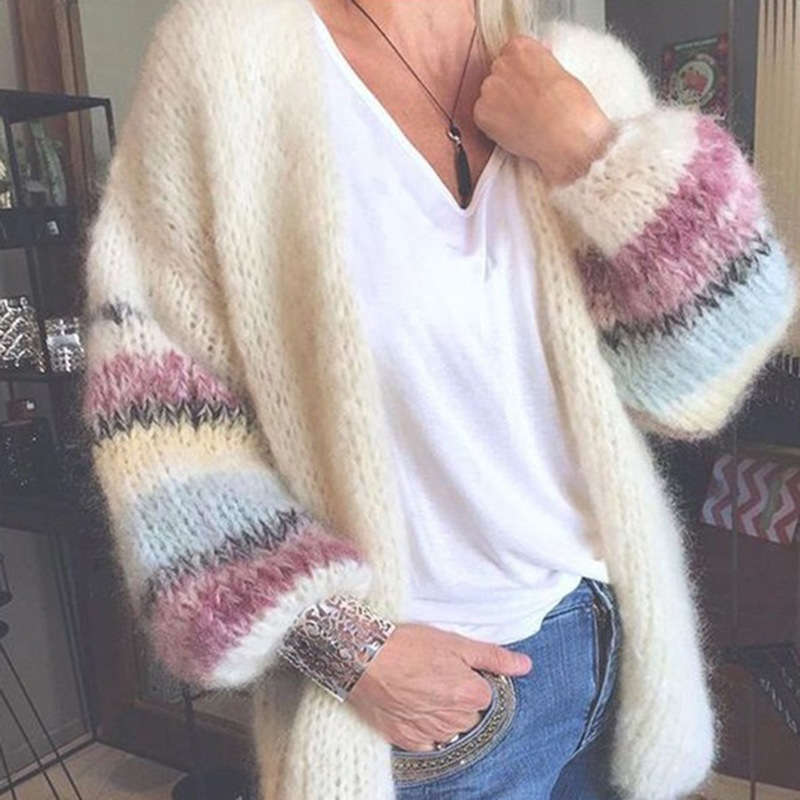 Striped Contrast Mohair Sweater Cardigan