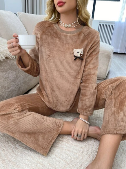 Casual Plain Crew Neck Two-Piece Set
