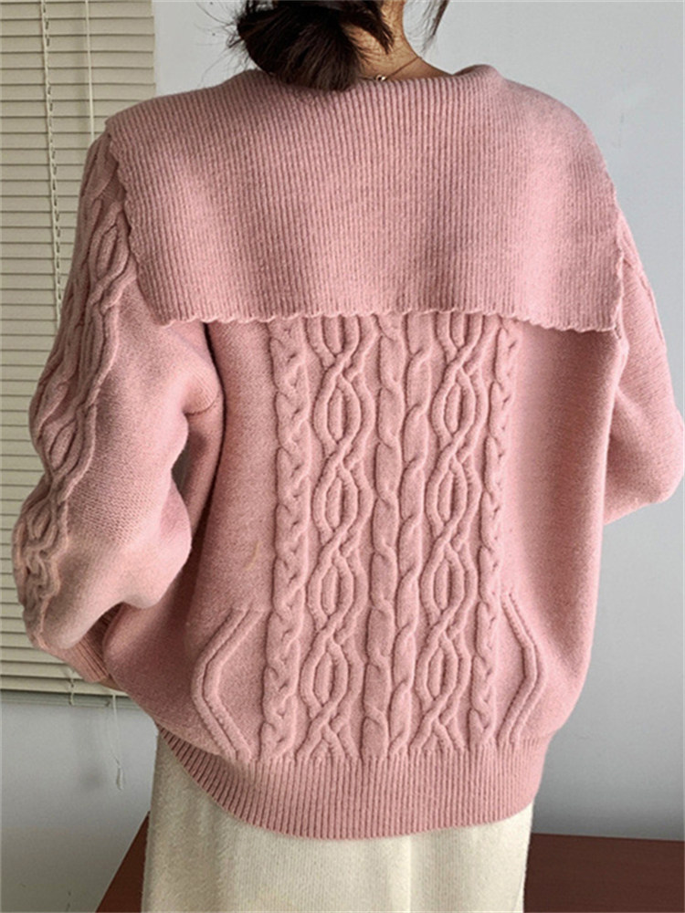Vintage Oversize Navy Collar Cable Knit Cardigan